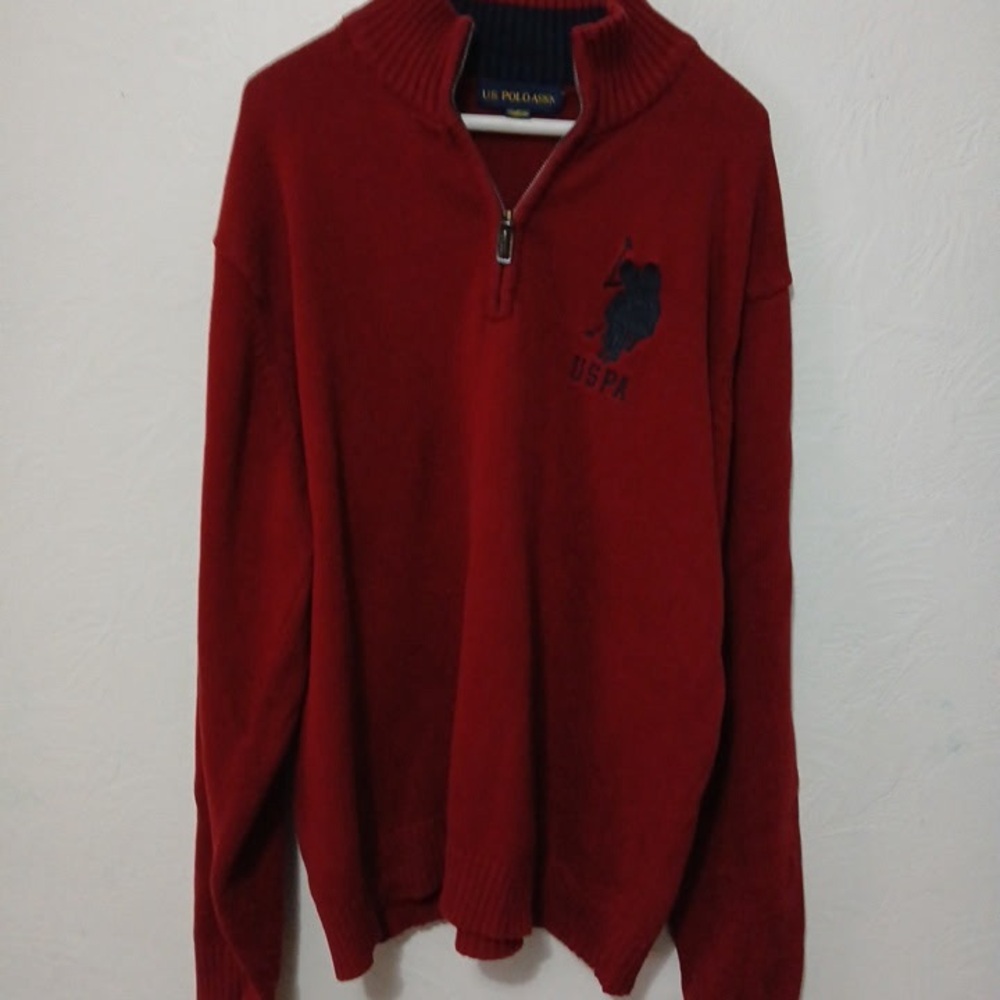 🌟🌟U.S. Polo Assn. Men's Deep Red Zip-Up Sweater